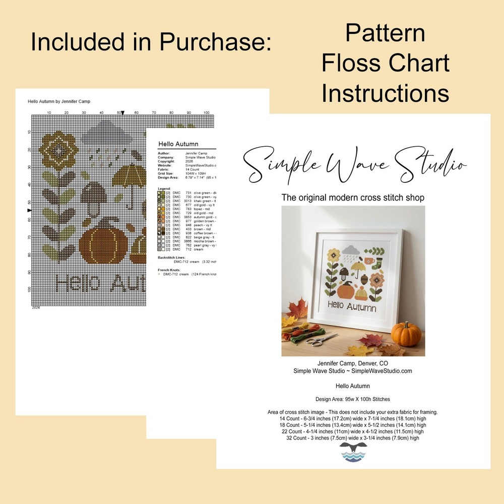 Hello Autumn Modern Cross Stitch Pattern‎ Fall Sampler - Picture 5 of 5